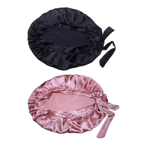 

shower caps 2x satin soft adjustable night sleeping cap hat wrap hair protection bonnet