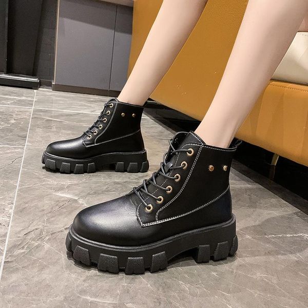 

boots flat heel lace up women's rubber shoes boots-women booties ladies round toe rain autumn 2021 med rock black ankle solid