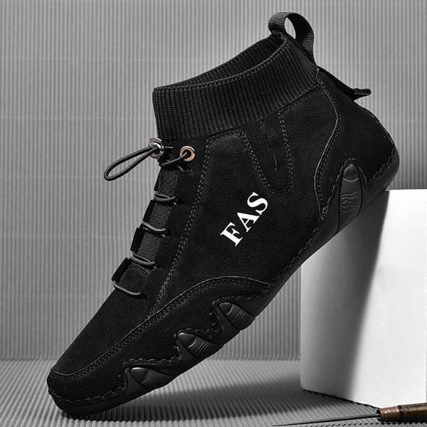 

large high doudou sho men's 2021 autumn 45 leather sock mouth trendy 46 zhongbang handmade casual