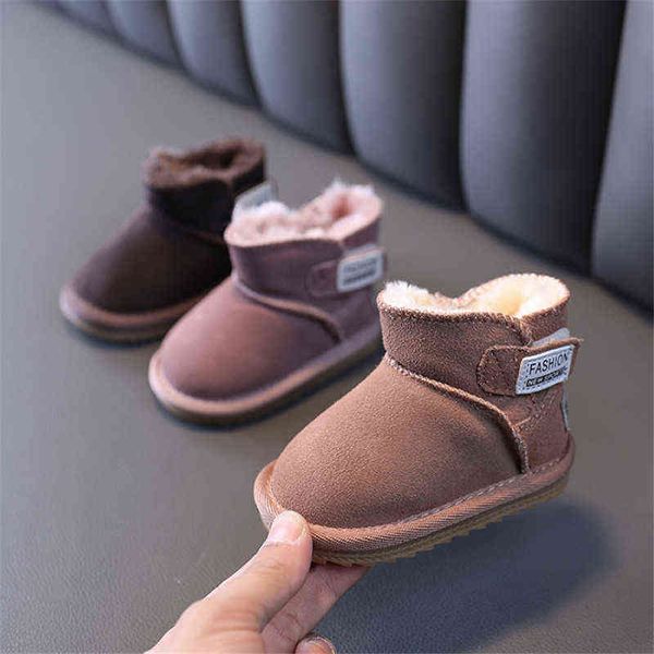 Winter Kinder Stiefel Echtes Leder Warme Plüsch Baumwolle Kinder Schuhe Rutschfeste Mode Kleinkind Baby Schuhe 15-25 211108