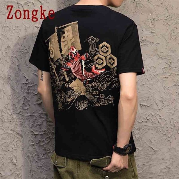 

zongke new japanese print short sleeve t shirt tshirt male summer cotton tee shirt casual m-5xl clothing 210324, White;black