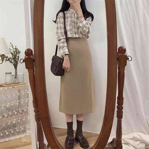 

velvet thick solid black brown mid calf women skirt vintage winter straight long high waist girls skirts femininas 210423