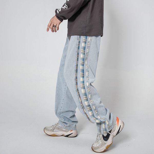 

men's jeans baggy jeans, striped, wide, elastic waistband, for men, spring fashion, summer, hip hop 18av, Blue