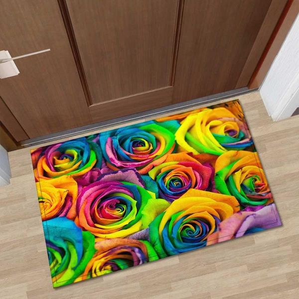 

carpets printed colorful floral doormat home welcome hallway entrance floor mats washable water absorbing kitchen bathroom bedroom mat