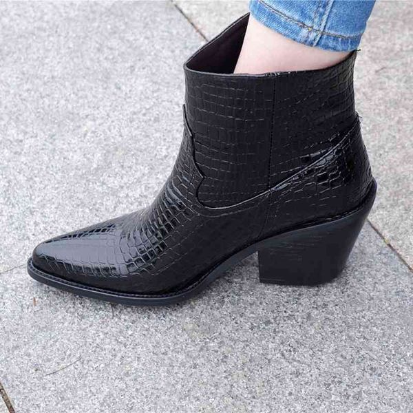 

winter women's shoes pointed toe warm short plush thick heel women's boots mid-calf short boots women's western boots 210507, Black
