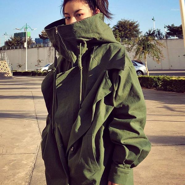 

women's trench coats wenfly women oversized hooded coat long sleeve loose fashion england korean windbreaker thick female warm outerwea, Tan;black