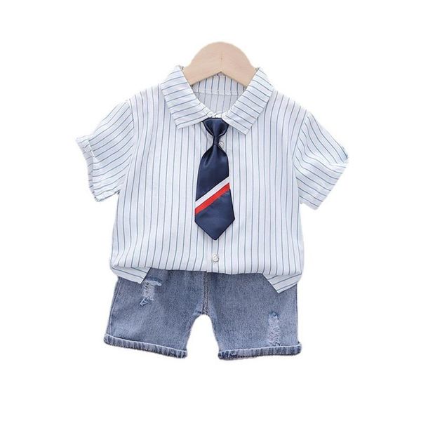 

summer kids fashion gentleman clothes children boys cotton shirt shorts 2pcs/sets baby infant casual clothing toddler tracksuits sets, White