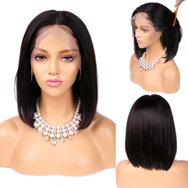 

bob lace front wigs for black women maxine remy straight hair wig pre plucked short human baby 13x4 lace1, Black;brown