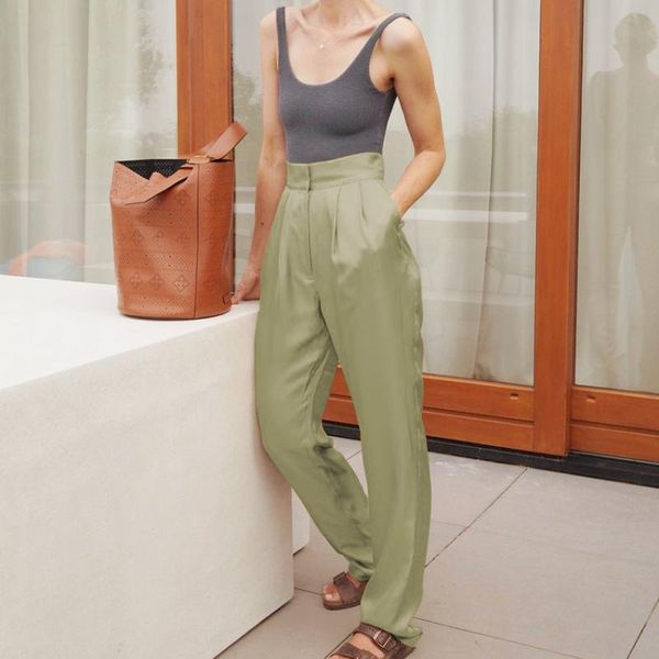 

women's pants & capris 2021 summer satin green suit pencil high waist casual, Black;white