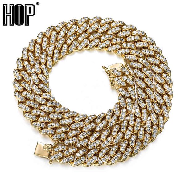 

1 row 10mm miami cuban chain link full iced out cubic zirconia copper prong bracelet necklace set men hip hop necklace jewelry x0509, Black