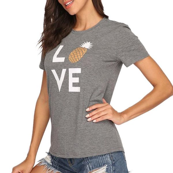 

women's t-shirt casual short sleeves jeans work pineapple love t-shirts polyester slim clothing basic tees 2021, White
