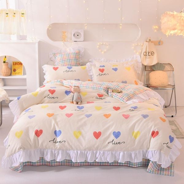 

bedding sets kawaii set home bed cotton princess cute ruffle single double  king bedclothes duvet cover sheet pillowcase