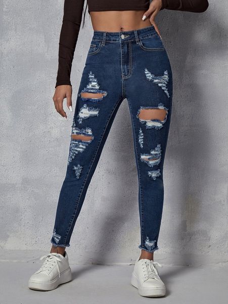 

zipper fly ripped raw hem skinny jeans y7m0#, Blue