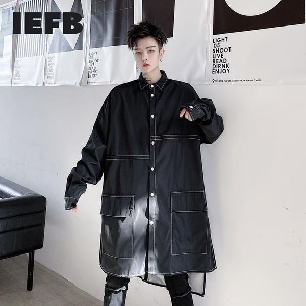 

/men's wear loose mid-length long sleeve shirts 2021 springdifferent color line blig size black male 9y3969 men's casual, White;black