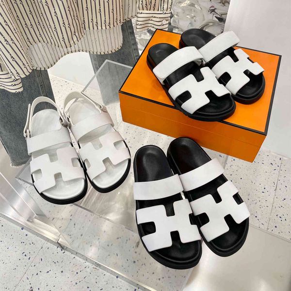 

slippers wear slippers outside in summer 2021 women's h family sandals leather thick bottomed beach sandals zly, Black