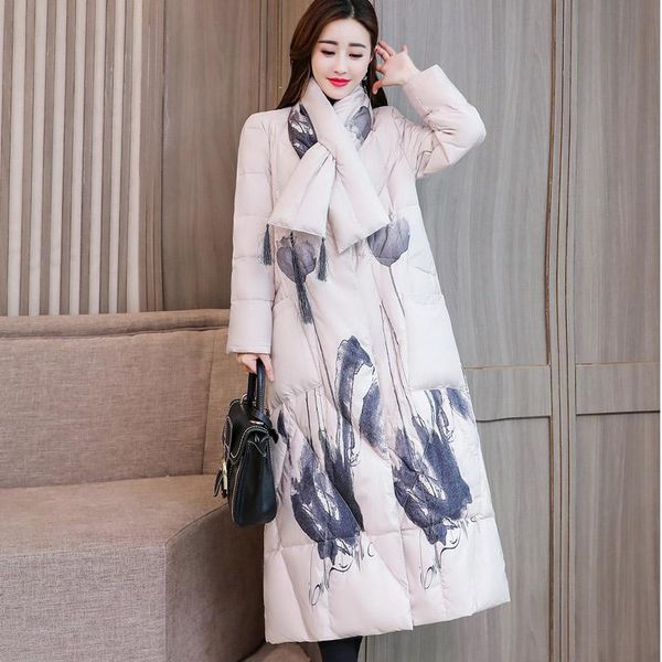 

women's trench coats long cotton coat female 2021 winter slim down padded thick retro chinese style over the knee w17, Tan;black