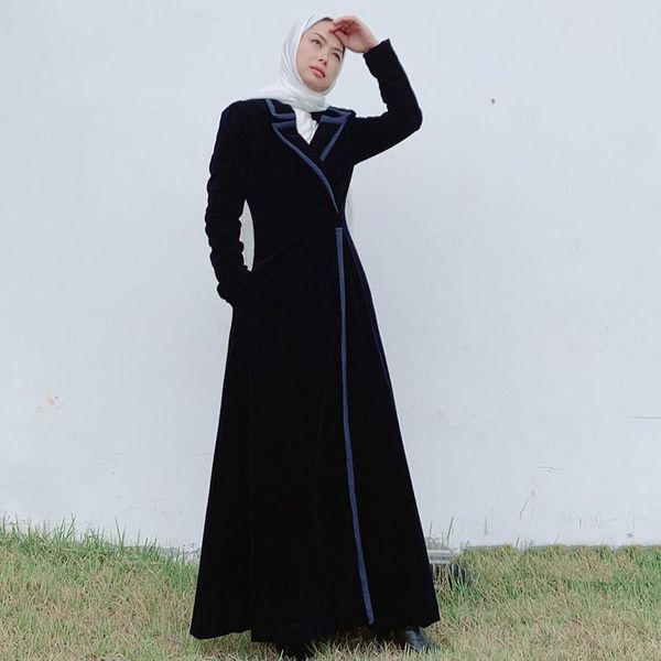 Abbigliamento etnico caldo e antivento Giacca a vento in velluto dorato Giacca da donna musulmana alla moda Francia britannica Abaya islamica