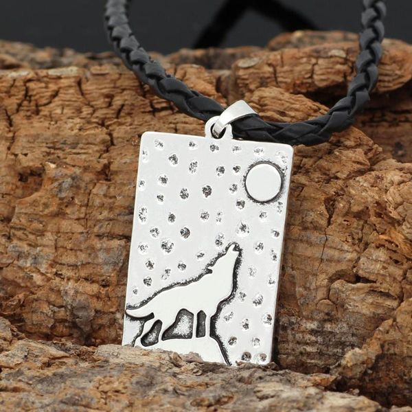 

pendant necklaces wolf with sun amulet necklace, Silver