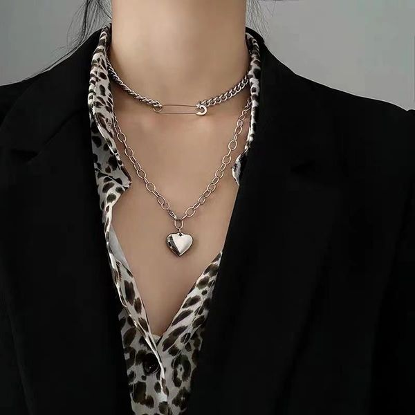 

geometry love collar iron chain creative gothic choker necklaces fashion pendant necklace for women jewelry gifts, Silver