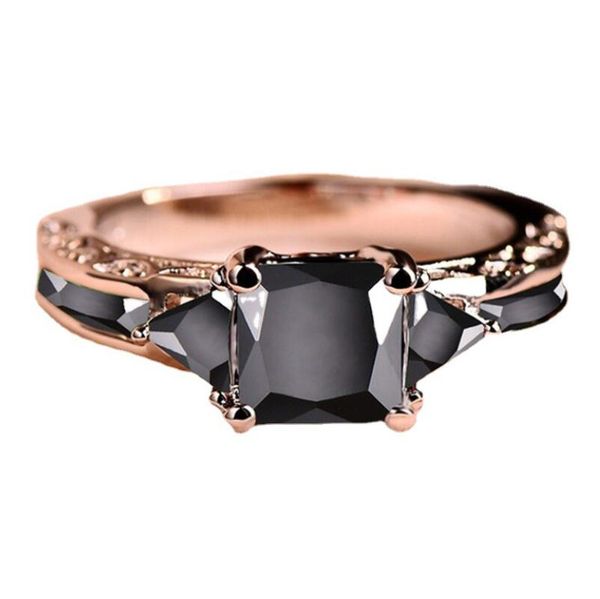 

fashion black zircon ring vintage geometric rings women jewelry accessories anniversary engagement party, Golden;silver