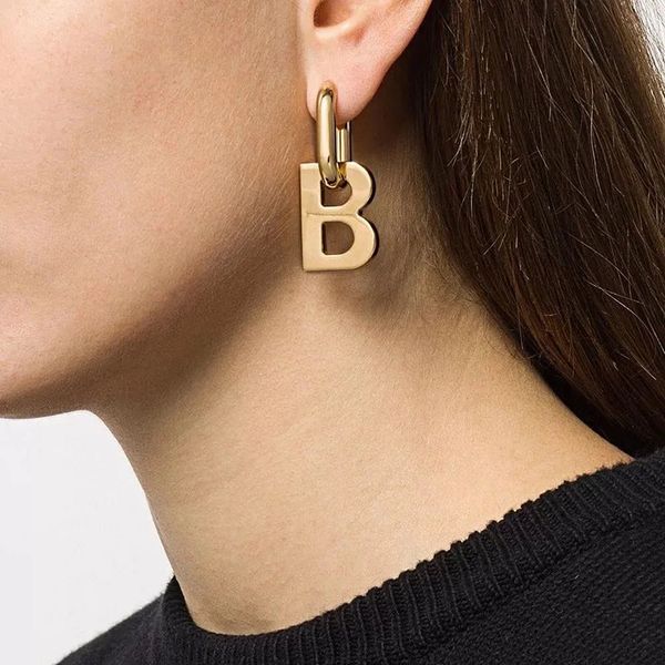 Design Gold Silber Farbe Buchstabe B Anhänger Ohrringe für Frauen Vintage abnehmbarer minimalistischer Schmuck