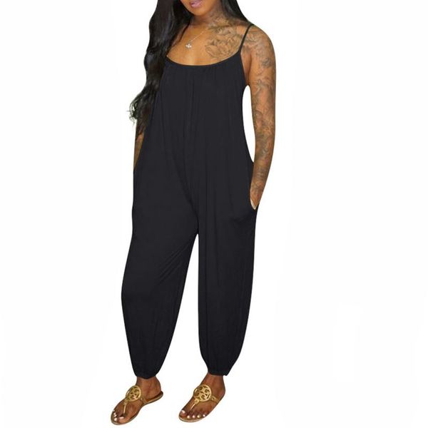 

fashion women ladies summer casual sleeveless backless loose jumpsuit spaghetti strap rompers black pink red purple women's jumpsuits &, Black;white