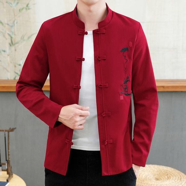 

ethnic clothing chinese style embroidery harajuku jacket men 2021 japanese streetwear winter jackets for brand coat -4xl kk3927, Red