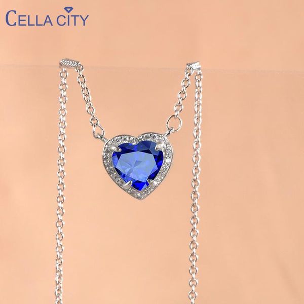 

chains cellacity classic 925 sterling silver heart pendant necklace 10mm sapphire yellow color gemstones wedding party wholesale gift