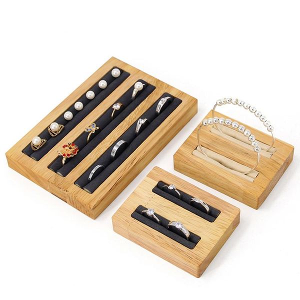 

jewelry pouches, bags solid wood ring elastic display board bracelet storage box tray base props, Pink;blue