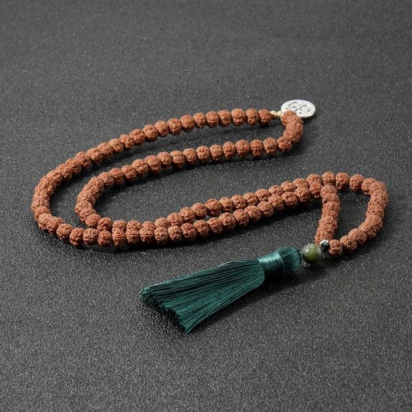 

showboho 108mala handmade beaded rudraksha necklace yoga meditation tassel for men and women pendant necklaces, Silver
