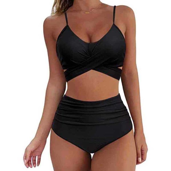 

swimsuit cross high waist split swimsuit two piece bikini, White;black