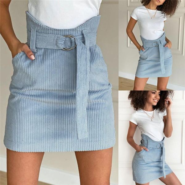

skirts 2021 fashion women blue short mini pencil skirt summer with belt high waist fleece vintage bodycon slim wholesale, Black