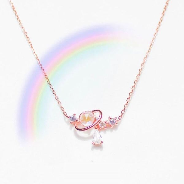 

pendant necklaces japanese and korean girl sweet simple aurora water drop planet necklace heart-shaped clavicle chain gift, Silver