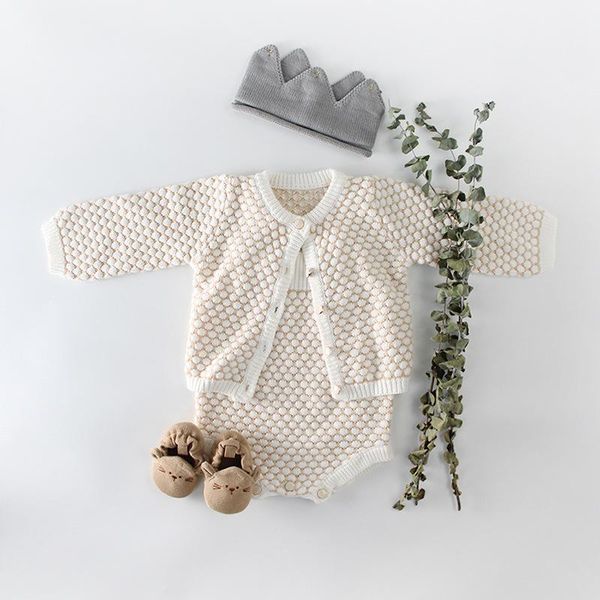 

clothing sets baby infants knitted clothes girls spring long sleeve sweater cardigan and bodysuit 2pcs children suits, White