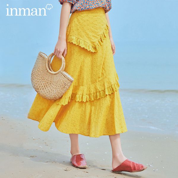 

skirt summer pure cotton splicing lace embroidered literary a-line skirt 8d4c, Black