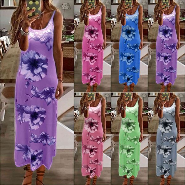 

women's clothing dresses new women's dress 2021 summer low cut digital printing suspender long skirt, Black;gray