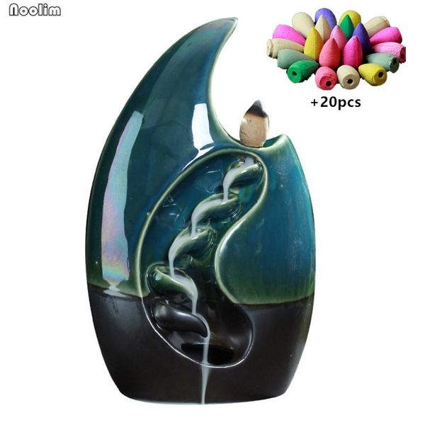

fragrance lamps waterfall backflow incense burner ceramic furnace smell aromatic road home decor + 20pcs cones