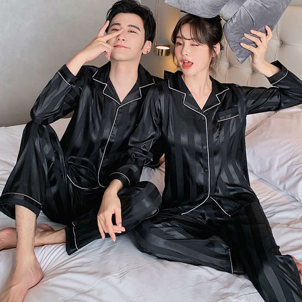 

pajamas pair women's of night clothes family lover night men women casual satin men's, Black;brown