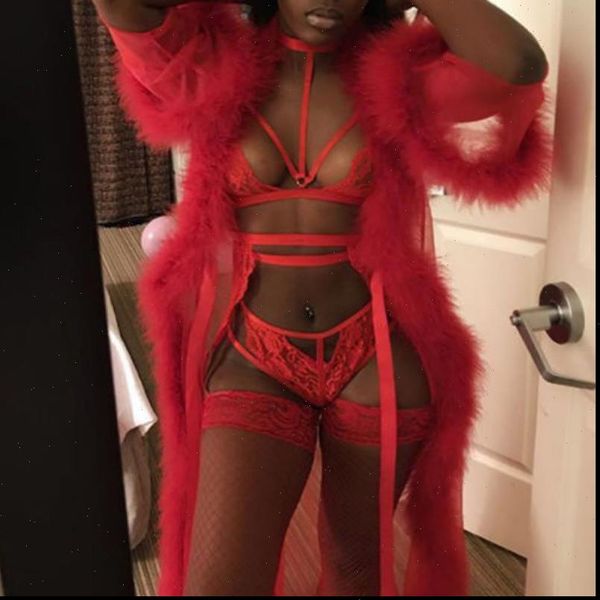 

lace nightwear robe womens sleepwears chiffon mesh fur long sleeve homewear underwear sleepwear nightdress female, Black;red