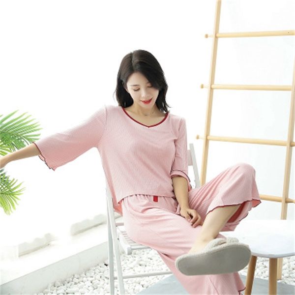

women's sleepwear spring summer pajamas for women casual v-neck cotton sleepwear home clothes loose wide leg ladies pijama set pyjamas, Black;red