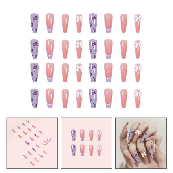 

false nails 48pcs fashion flower pattern tips fake manicure art decoration, Red;gold