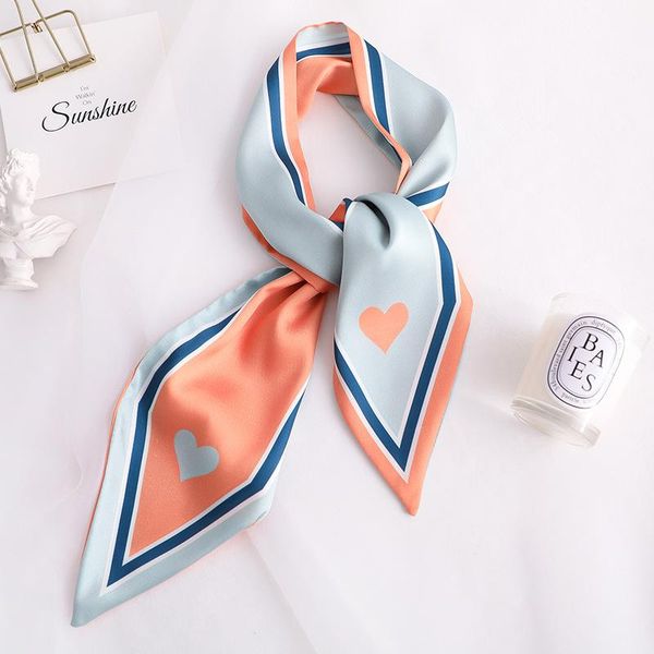 

scarves 2021 floral print silk scarf women bag ribbons fashion head small long skinny love bufanda, Blue;gray