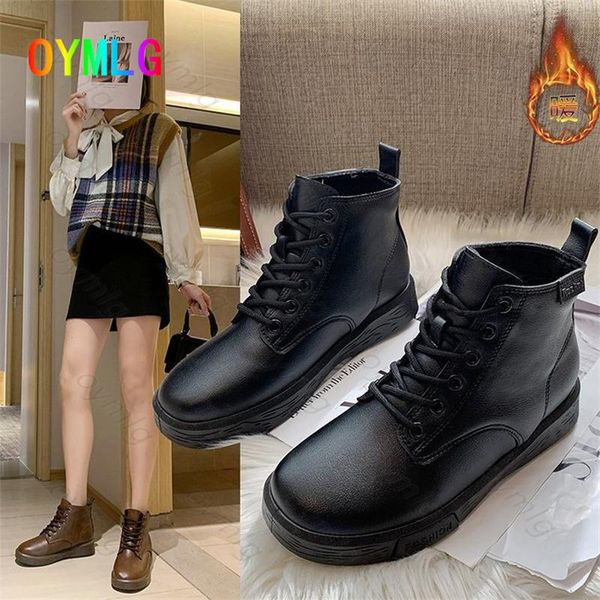 

boots female british style student korean version of all-match short 2021autumn plus velvet small leather, Black