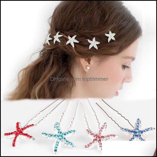 

bun maker tools productskatesolo 6pcs u-type starfish pins & clips mticolor crystal bridal girl hair ornaments comb wedding aessories wholes, Brown