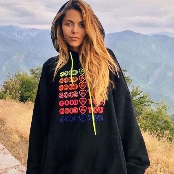 

women's hoodies & sweatshirts good for you letter print plus velvet sweatshirt men and women harajuku fleece hoodie korean style hip ho, Black