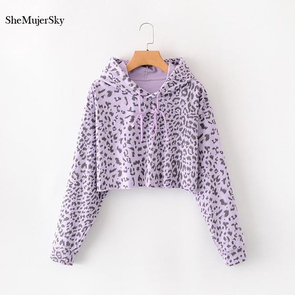 

women's hoodies & sweatshirts shemujersky purple leopard cropped autumn fashion long sleeve sweatshirt 2021 women hoodie, Black