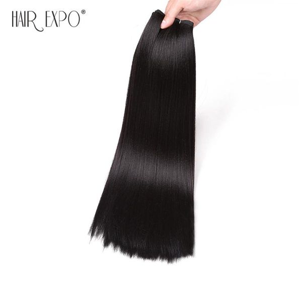 

human ponytails hair expo city 18inch yaki straight long weft extension weave bundle synthetic perm sew in extensions 100g/pack, Black