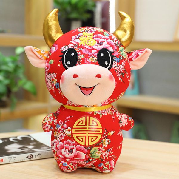 

20-30cm2021 Year Chinese Zodiac Ox Cattle Plush Toys Cute Red Milk Cow Mascot Plush Doll Stuffed For Children Kids Birthday Gift