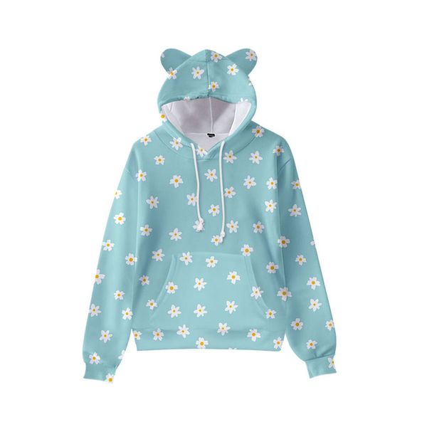 

spot printing cute boy girl clothes hooded 3d printing hooded sweater autumn early winter ears hooded pullover, Black