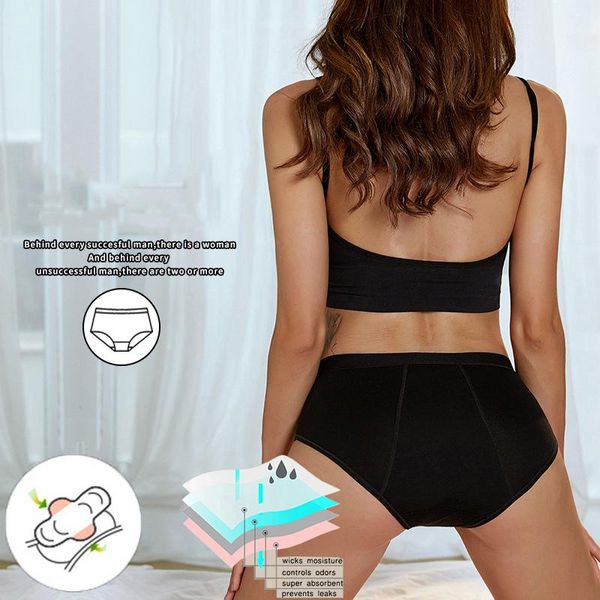 

women's panties 4 layer menstrual trousers for periods bamboo fiber cotton reusable anti leakage absorbent underwear, Black;pink
